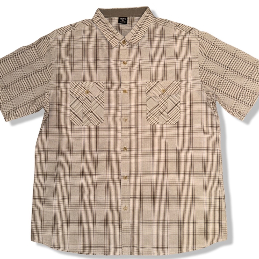 Vese Short Sleeve Plain Pattern Button Down XL Tan / Brown